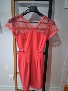 BCBGMaxAzria Coral Lace-Accent Midi Dress